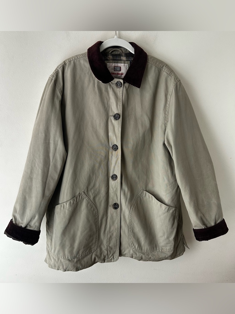 Vintage Faded Glory Barn Chore Workwear Jacket Coat Corduroy Collar Tan Brown M